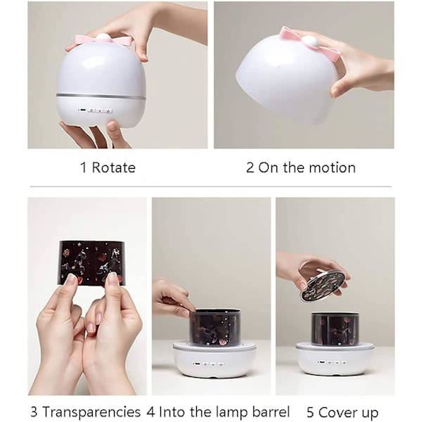 Stjernehimmel Projektorlampe, 360 Roterende 6 Forskjellige Projeksjonsfilmer LED Nattlys USB Lading Stjernelys Projektor