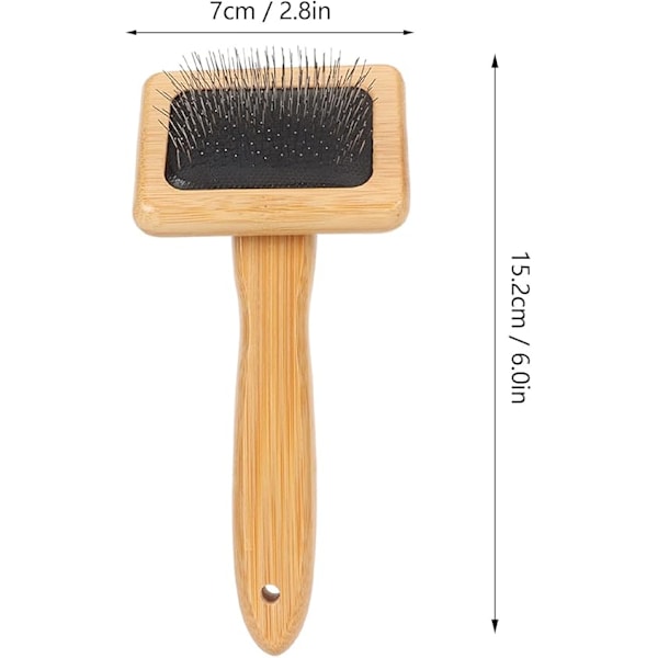 Makramé slickerkam med hull og langt håndtak, luftputepute, fint polert rengjørings slickerbørste for kjæledyrvev (15 x 7,8 cm)