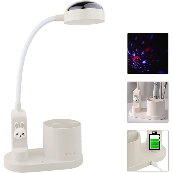 Sød Børne Skrivebordslampe Led Børnebordslampe Med Penneholder Genopladelig Studielampe Med Stjerneprojektion 3 Lysstyrkeniveauer Natlampe Til Børneværelse B