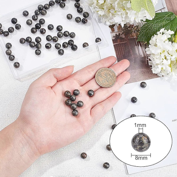 75 stk. 3 strenge naturlige pyritperler runde ædelstens løse perler energisten til halskæder armbånd smykkefremstilling DIY håndværk - 8 mm