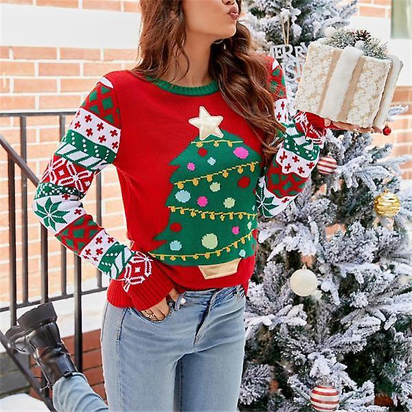Dame Sweater Langærmet Julemønster Rund Hals Afslappet Løs Pullover Sweater style 4 M