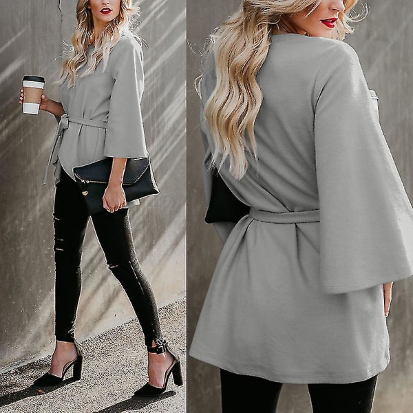 Dame Efterår Vinter Frakke Rund Hals Cropped Ærme Faux Uld Ensfarvet Frakke M A
