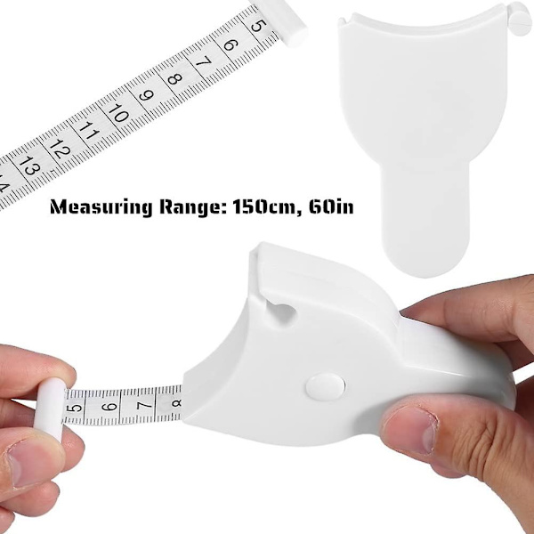 Kroppsmåttband - 150 cm (60 tum), enhandsgrepp, kompakt ergonomisk design (vit)