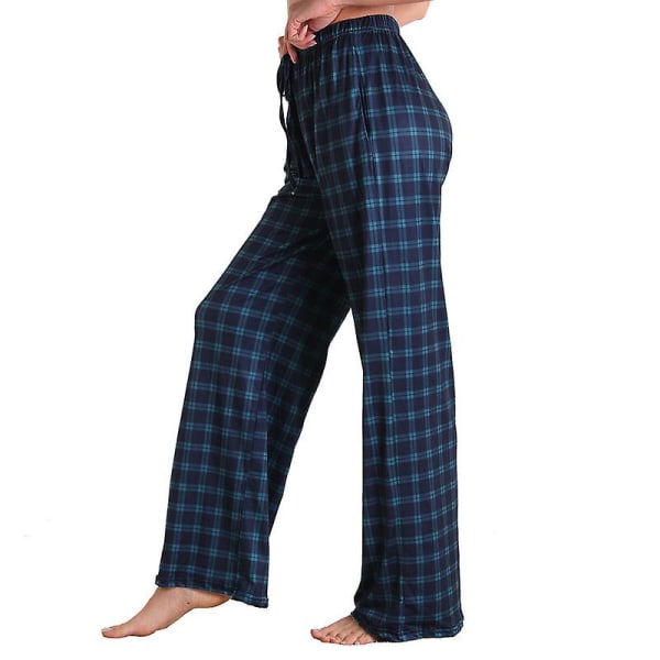 Kvinnors Pyjamasbyxor Stretch Lounge Byxor Rutig Pyjamas Botten Navy L
