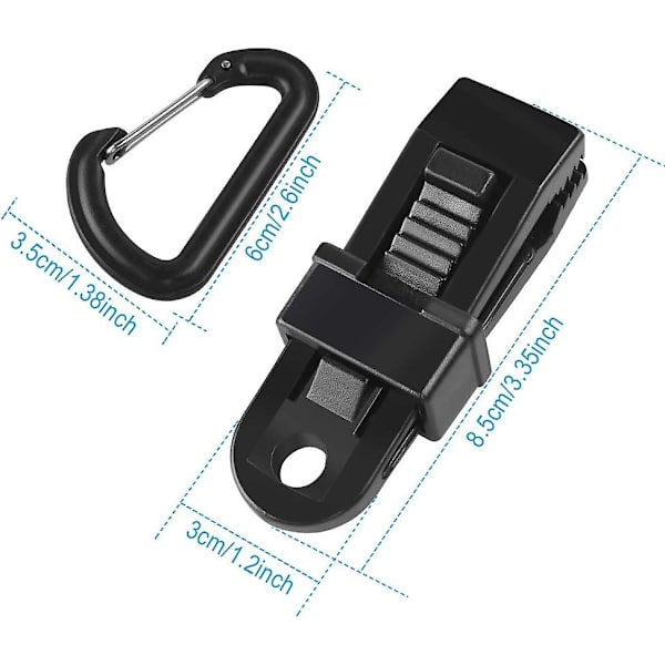 8 Stk. Telt Presenningsclips Kraftige Camping Teltclips Kraftige Låseclips, Sorte Teltklemmer Presenningsfastgørelser Til Telt Markise, 8,5 * 3cm