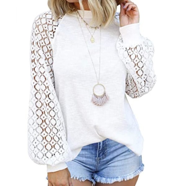 Dame Høst Casual T-skjorte Rund Hals Langermet Topper For Høst Vår Casual Bruk XL White