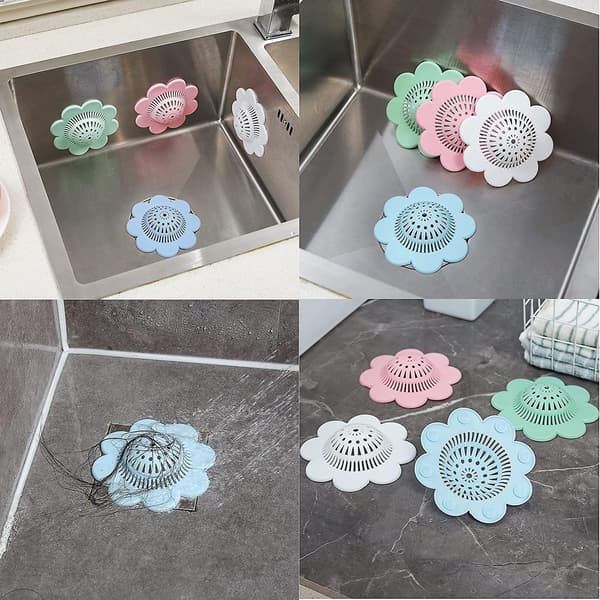 Silikondränering för hår, 4-pack, med sugkoppar för badrum och kök