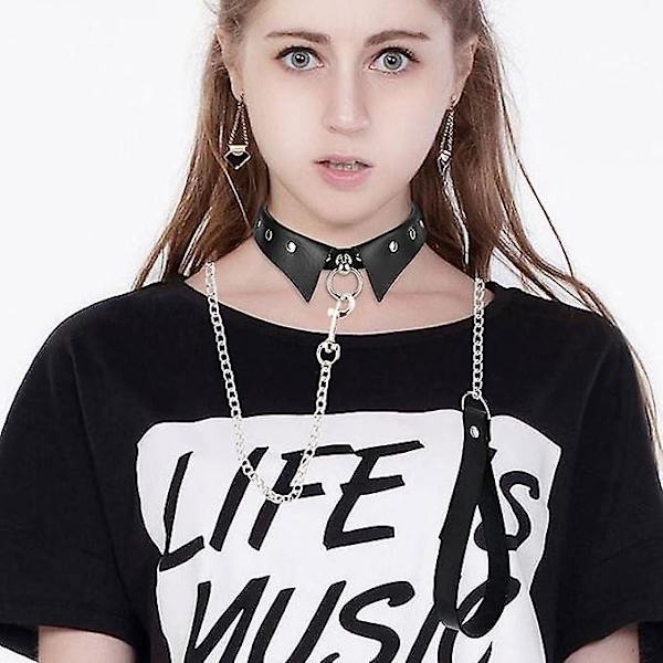 Punk Hauling Chain Pu Läder Krage Halsband Halsrem Goth Nattklubb Goth Koppel Bälten Justerbar Storlek