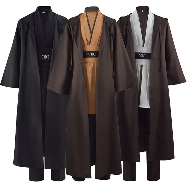 Vuxen Tunika Kostym Knight Hooded Robe Tunic Uniform Full Set Jedi Kostym Män S Halloween Cosplay Kappa Suits Brown Small