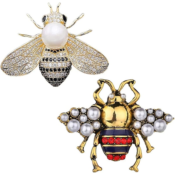 2 kpl Rhinestone Pearl Bee Rintaneulat Hunajamehiläisriipus/rintaneula Muoti Kristallihyönteisneulat