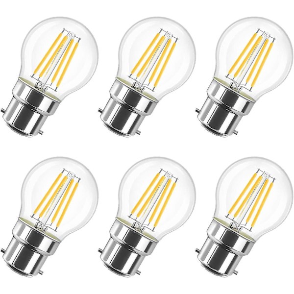 6w LED-glödlampa Bajonett G45 B22, 2700k Varmvitt, 806lm, Vintage Glödlampa, Ej Dimbar, 6-pack [Energiklass D]
