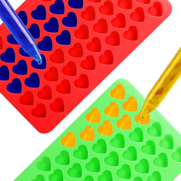 Sæt med 3, Mini Hjerteformede Silikone Gummiformer med Pipette, Chokoladeform