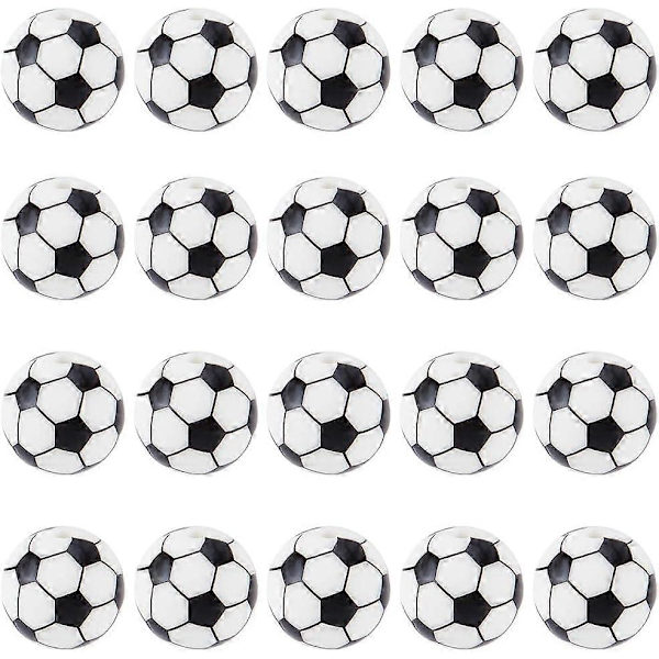 32 stk. 15 mm Fotballperler Sports Silikon Focal Perler Hvit Svart Små Løse Runde Ball Perlepenn Perle for Graduation Party Kontorrekvisita Håndverk Ke