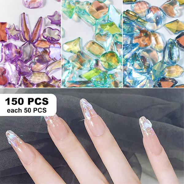 3D Neglekunst Aurora Rhinestone Multi-form Blandede Neglekrystalhåndværk Skinnende Neglekunst Dekoration DIY Neglekunst Design Set3