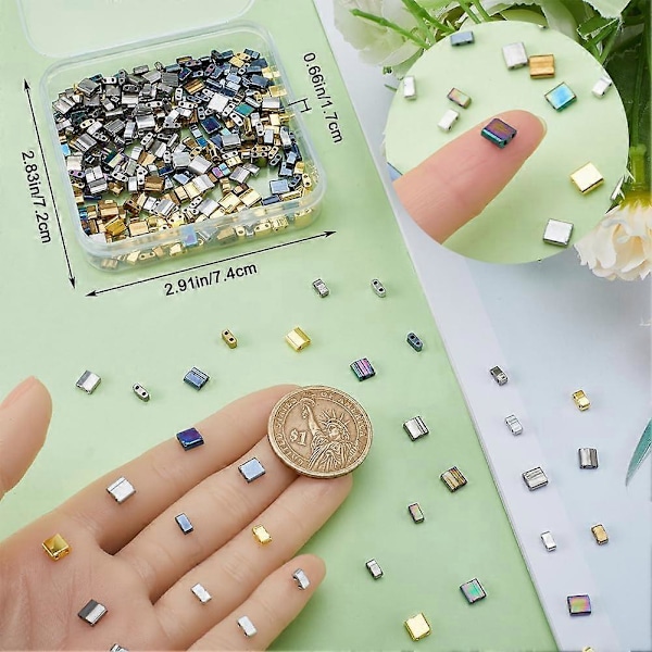 360 stk. 2 Huls Tila Perler 12 Stilarter Halv Glas Frøperler Bulk Rektangel Mix Metallisk Farve Mini Uigennemsigtig Firkantet Flad Løse Spacer Perler til Håndværk Armbånd