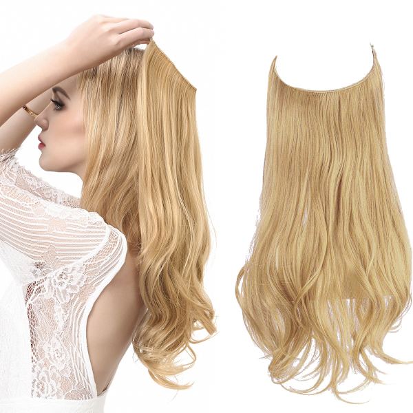 1 stk. Lang Krøllete Bølgete, Hår Parykk Extensions Justerbar Lang Bølgete Hårforlengelse Syntetisk Parykk Oppgradering i Hårdeler Usynlig Tråd Svarte Hår Extensions 27 613 22inch