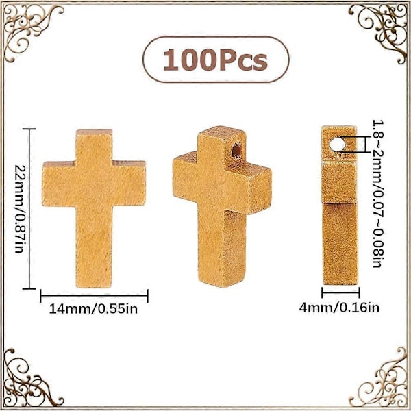 100 st Träkorsberlocker Träkorspärlor Mini Små Fickkors Naturligt Trä Rosenkrans Krucifix Påsklovsberlocker för Smyckestillverkning