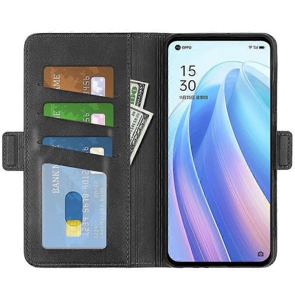 Til OPPO Reno7 5G / Find X5 Lite Dobbeltsidet Magnetisk Flip Læder Cover (Sort) Black