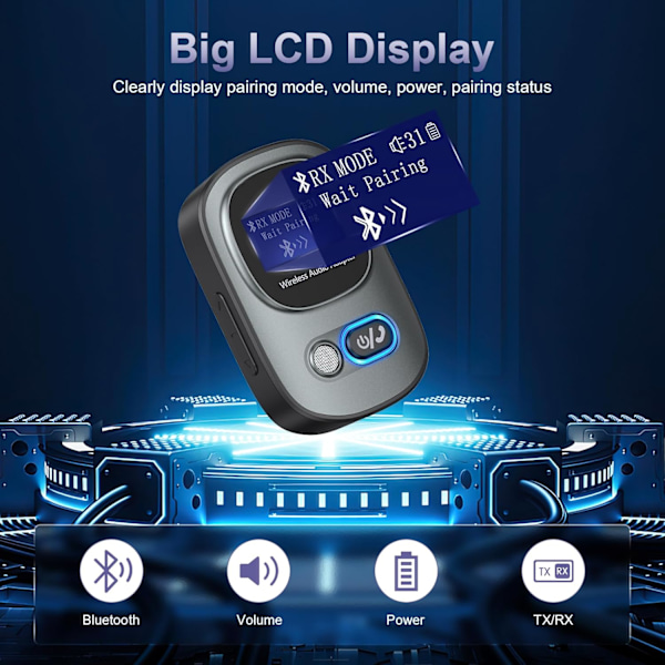 Bluetooth 5.3 Sender og Modtager Bluetooth Adapter Audio med LED Display Håndfri Opkald 3.5mm Bluetooth Aux Adapter