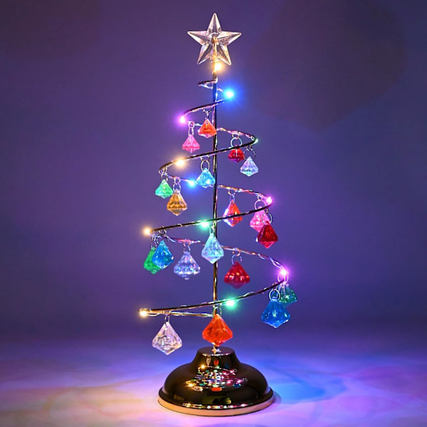 Juletre Krystall Lys Bordplate Juletre 33cm LED Juletre og Krystallanheng Bordplate Julehjem Dekor flerfarget