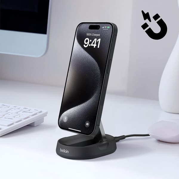 Trådløs oplader Qi2 15W med stativ Black