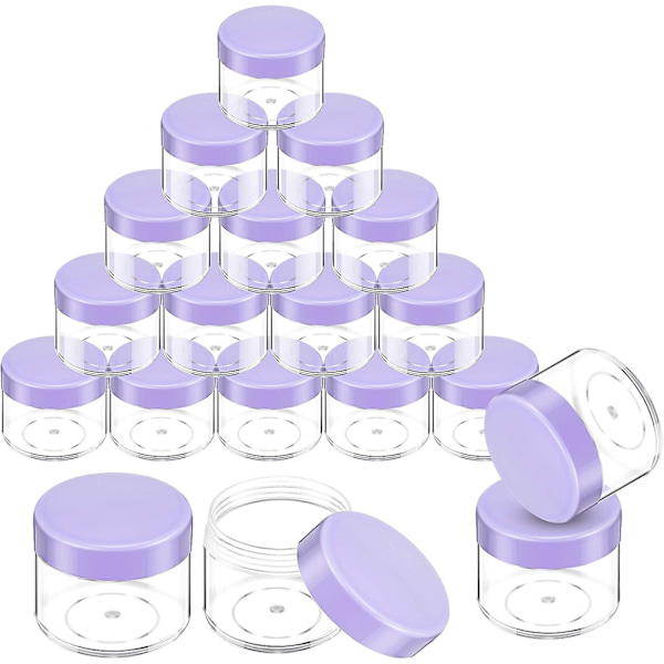 20 st runda burkburkar i plast med lock för flytande krämer, prover, 20 ml/0,7 oz Purple Lid