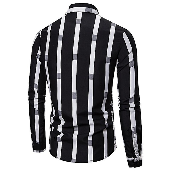 Herr Casual Långärmad Skjorta Knapp Ned Randig Lös Skjorta Black XL