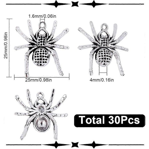 1 Ask 30 st Spindlar Berlocker Tibetansk Stil Antik Silver Små Spindlar Berlocker Bulk Halloween Legering Metall Insekt Berlocker för Smyckestillverkning Berlocker DIY Halsband