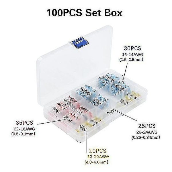800/300/250 st krympslangade stjärtförbindningar Vattentät lödningstätning Elektriska stjärtförbindningar Tråd Kabelskarv Terminal Kit 100pcs with box