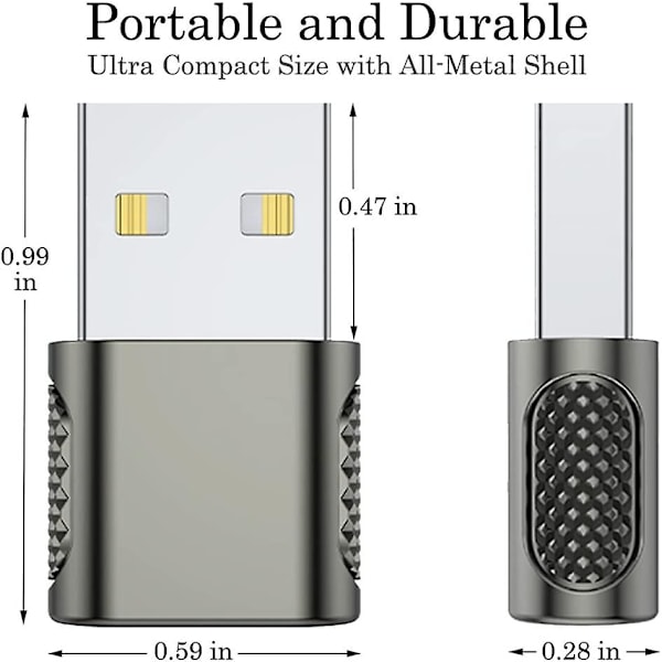 Usb C-hona till Usb-hane Adapter 2-pack, Usb Typ C-kabel till Usb A Laddningsadapter Rymdgrå