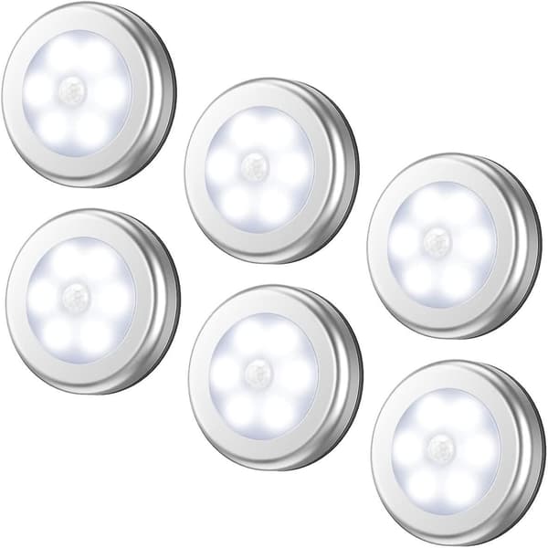 Rörelsesensorljus, sladdlös LED (silver, vitt ljus, 6-pack)