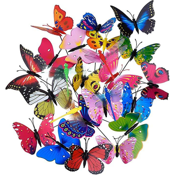 50 stycken trädgårdsfjärilar och 4 stycken trollsländor trädgårdsprydnader för gårdsgårdsfestdekorationer, totalt 24 stycken (normalt)
