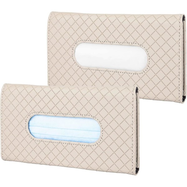 Auton nenäliinalaatikko (2 kpl), auton nenäliinapidike aurinkosuojaan, PU-nahkainen auton maskin annostelija (23x13cm) - Beige