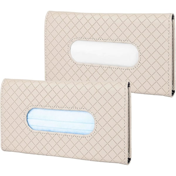 Bil Vævskasse (2 Stykker), Bil Vævsholder Solskærm, PU Læder Bil Maske Dispenser (23x13cm) - Beige