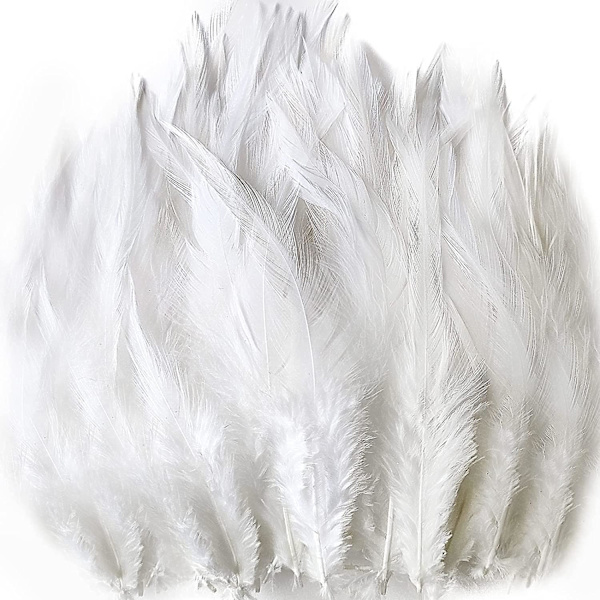 100 stk. Hvide Sadel Hackle Hane Fjer Løse Bulk 5-7 Tommer 12-17 cm Til DIY Drømmefanger Dekoration Naturlig Sadel Hackle Hane Fjer