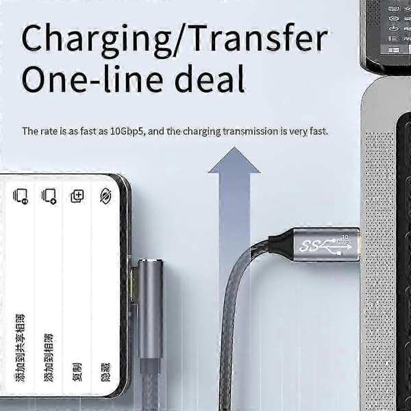 100 W Power Delivery USB C til C kabel 90 graders Type-c 10 Gbps ladekabel 3m
