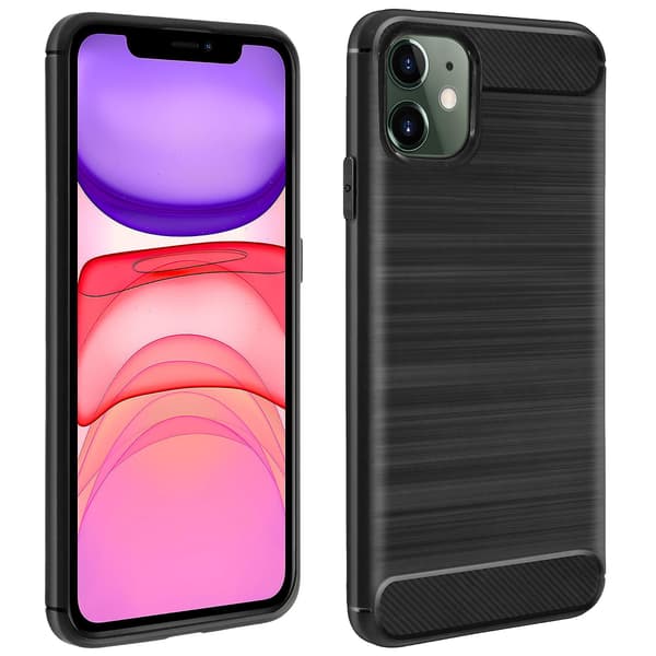 iPhone 11 Förstärkt Flexibelt Skal Borstad Kolfiber Effekt Svart