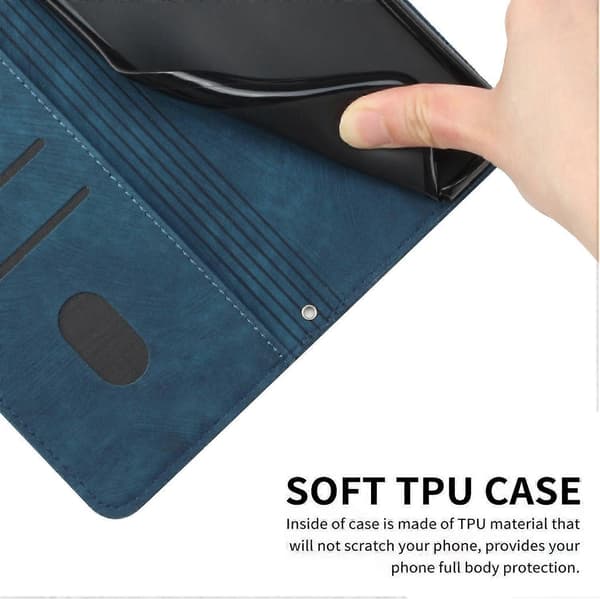 Til Samsung Galaxy S25 Ultra Etui Prægede Linjer Læder Telefon Cover Foldbart Stativ - Brun Sapphire
