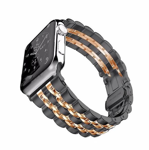 Apple Watch Rem, solid rustfritt stålrem for alle iWatch-serier Black Gold 42 44 45mm