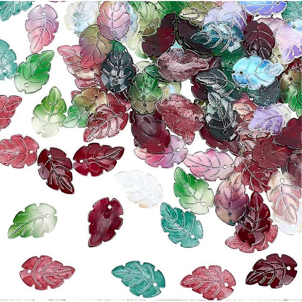 120 st Klar Glasblad Berlocker Blandade Färger Transparenta Löv Berlocker med Ögla Kristall Färgade Frostade Lösa Platta Löv Pärlor för DIY Örhängen