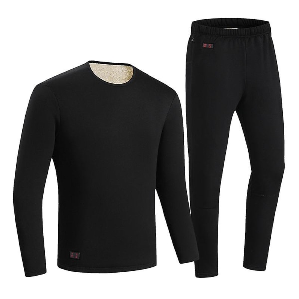 Uppvärmd termobyxor set för kvinnor och män, elektriskt uppvärmd underkläder Black XL Men
