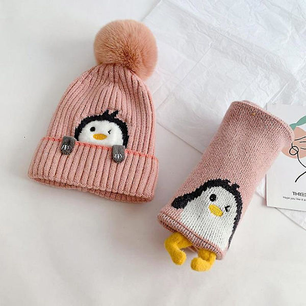 2 Stykker Gutt Jente Varm Strikket Lue Med Sirkelskjerf Heklet Halsvarmer Sett Rosa