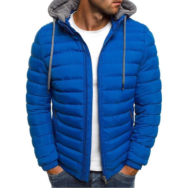 Herrkappa Lös Passform Vit Ankdun Tjockad Huvtröja Jacka Vinterkläder 2XL Blue