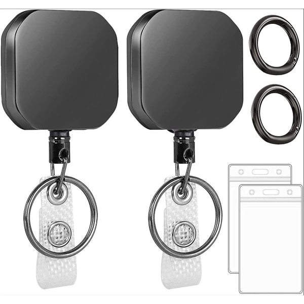 2-pack ID-emblemhållare med klämma märkesrullar Infällbar Heavy Duty genomskinlig ID-korthållare Infällbar vertikal snodd ID-hållare med karbinhake
