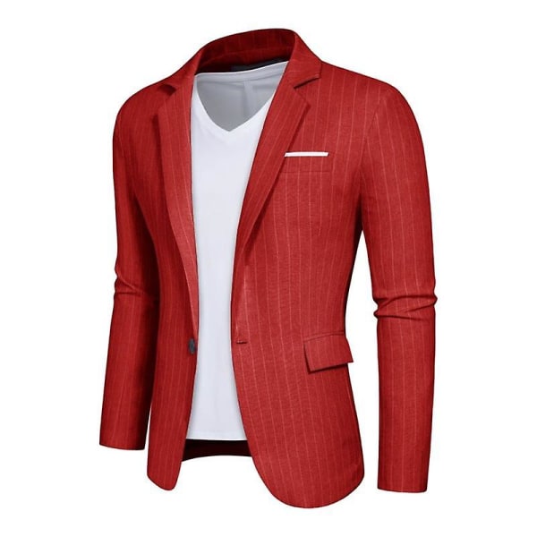 Herre Blazer Slim Fit Jakke, Enkeltknappet Blazer med Én Knap Red M