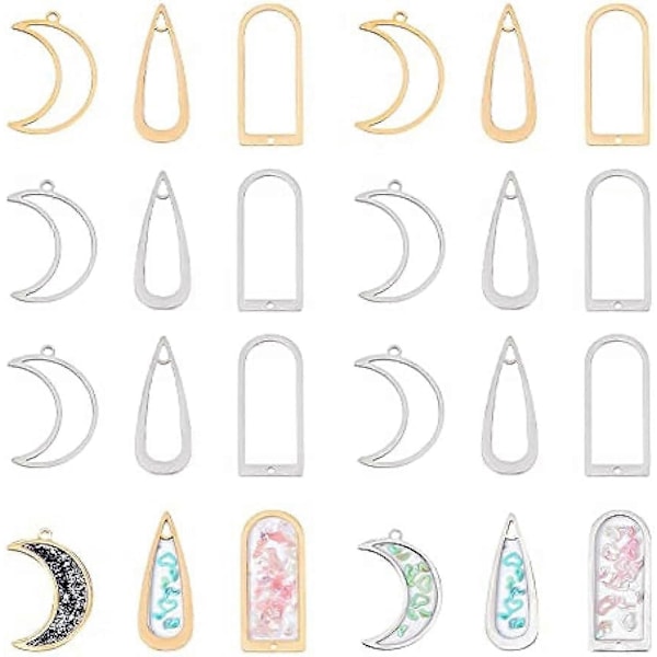 18 stk. 3 Stiler Rustfritt Stål Åpen Bakside Bezel Anheng Gull og Sølv Dråpeformet Bakside Bezel Anheng Resin