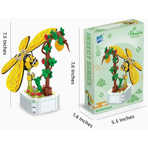 Julklappstips 2023 för barn, Byggklossar Insektsblommor, Byggsatser Bi-Blombukett, DIY Kreativa Klossar (Bi)