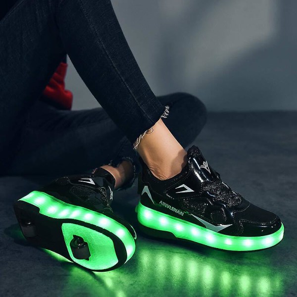 Barn Sneakers Dubbelhjuliga Skor Led Ljus Skor 623 Black 40