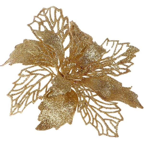12 stk. Juleblomst Julestjerner Glitter Julestjerne Kunstig Julestjerne Juletræspynt Juledekorationer Blomst (Guld)