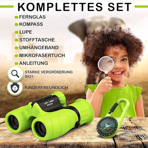 Barnkikare - 8x21 - komplett set med förstoringsglas för 4 5 6 7 8 år gamla pojkar och flickor